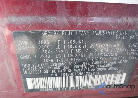 2011 Subaru Outback 2.5I из США, поврежденный, VIN 4S4BRBAC9B1322213